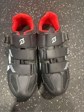 Peloton Black and Red Women's Cycling Sneakers with Triple Straps